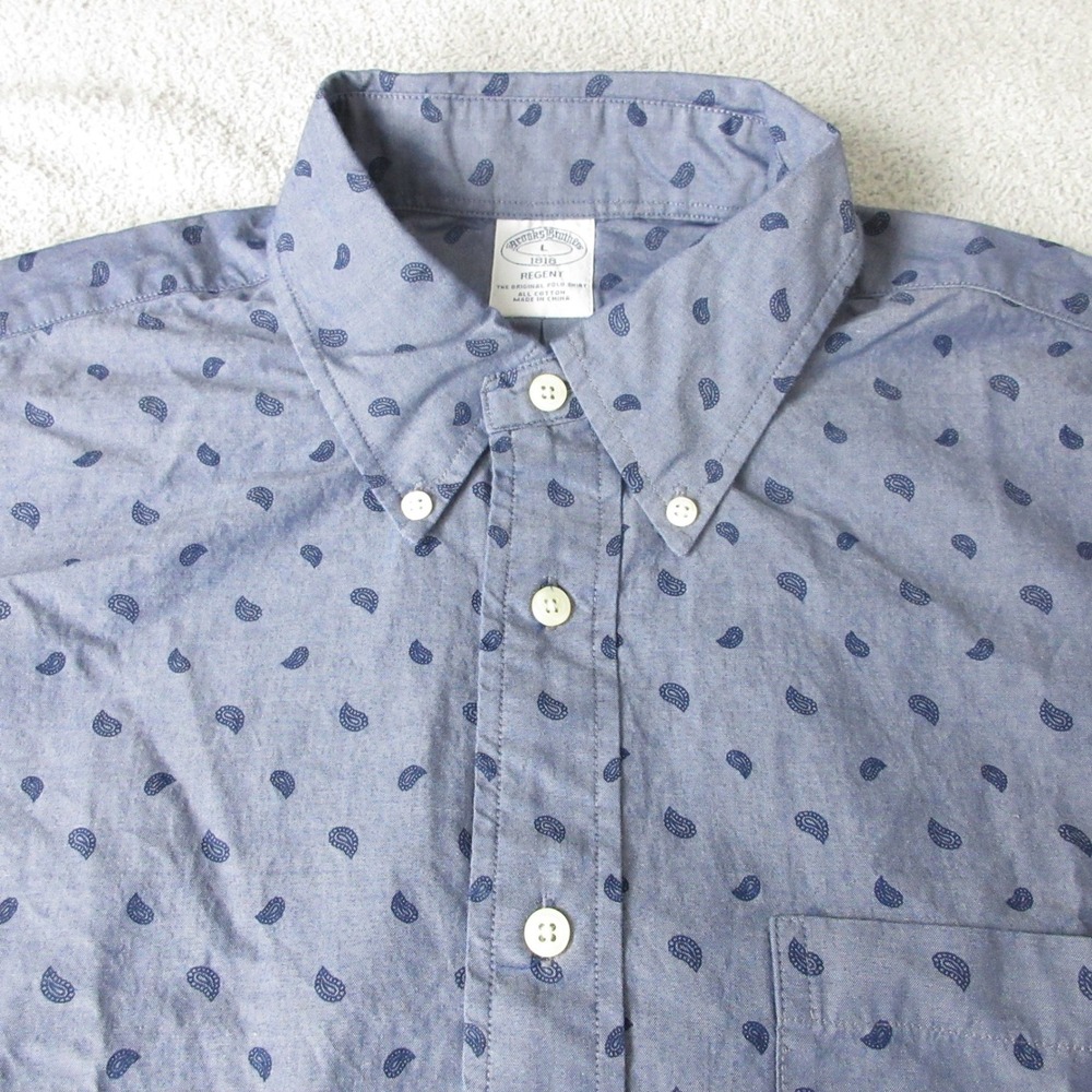 Brooks Brothers 1818 Regent Button-Down Shirt Blue Paisley Print Men's Size L